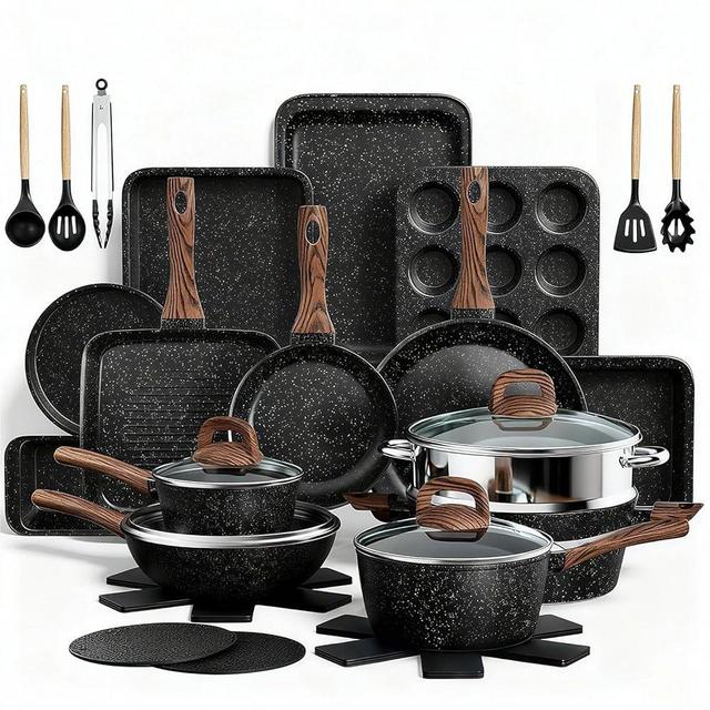Pots and Pans Set Non Stick, 31 Piece Kitchen Induction Cookware & Bakeware Set, Nonstick Kitchen Cooking Pans Set with Frying Pans Set Grill Pan Saucepan Baking Sheet & Utensils, PFOA Free