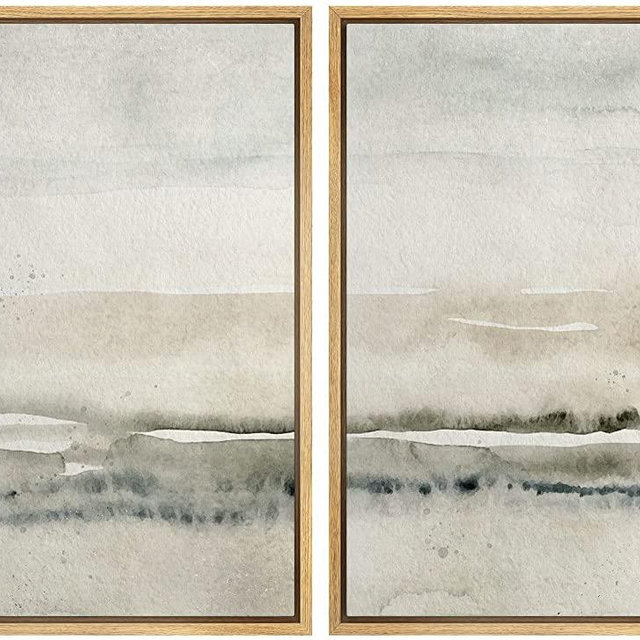 SIGNWIN Framed Canvas Print Wall Art Set Grunge Minimal Tan Landscape Abstract Shapes Illustration Modern Art Decorative Nordic Chic Relax/Zen for Living Room, Bedroom, Office - 16"x24"x2 Natural