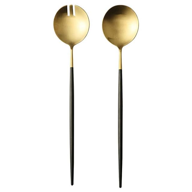 Zerophilo Salad Servers,Spoon and Fork Set 11.41 inch,18/10 Stainless Steel Salad Serving Titanium Plating (black gold)