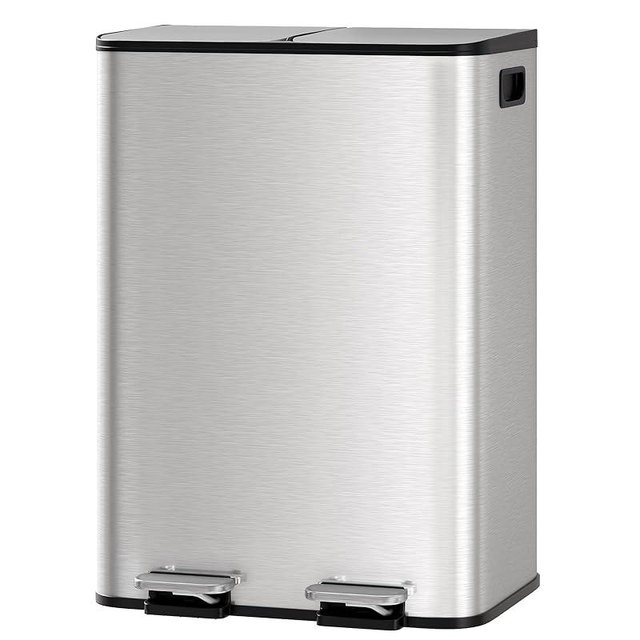 Garvee 2-in-1 Kitchen Trash and Recycle Combo, 30L (2 x 8 Gal) Stainless Steel Step Trash Can with Soft-Close Lid, Dual Compartment Garbage Bin for Kitchen