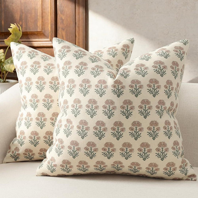DKwizme Farmhouse Floral Pillow Covers 24x24 Set of 2, Country Botanical Throw Pillow Cover for Sofa Couch Bed Living Room, Rustic Vintage Flower Cushion Covers Cottage Home Décor,Blush Sage
