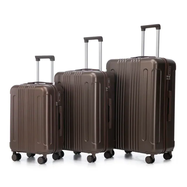 3pcs ABS Spinner Luggage Set , Carry-On Suitcases with TSA Combination Lock & Silent Wheels, Brown - ModernLuxe