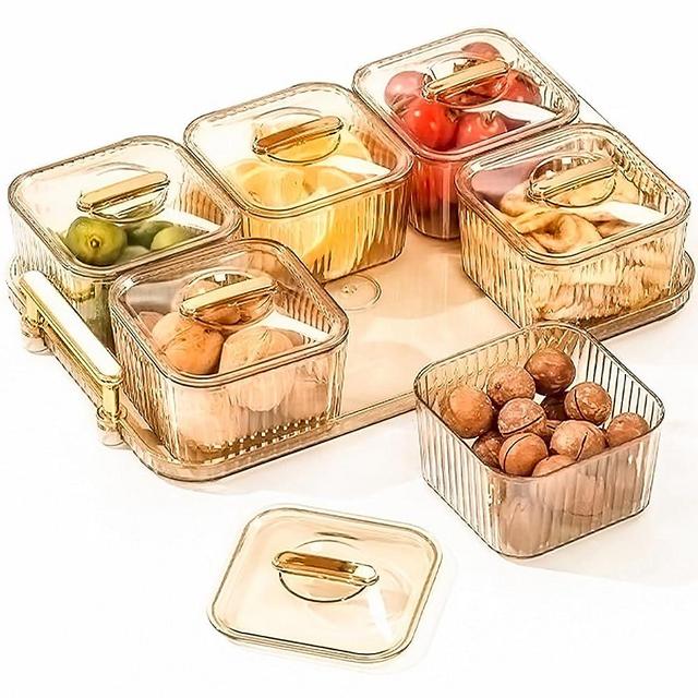 WUWEOT Nut and Candy Serving Tray, Divided Snack Serving Bowls, Plastic Compartment Appetizer Food Display Dish Platter with Lid Tray and Handle for Fruit Dessert Appetizer Nuts Snacks Candy Chip Dip