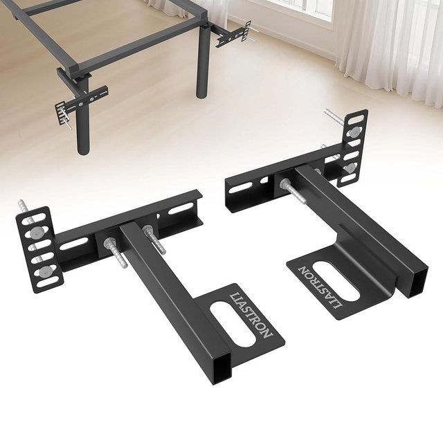 LIASTRON 2 Pack Adjustable Headboard Brackets for Metal Bed Frame & Adjustable Base, Universal Headboard Attachment Adapter, Fits Twin/Full/Queen/King, Headboard & Footboard Extension, Matte Black