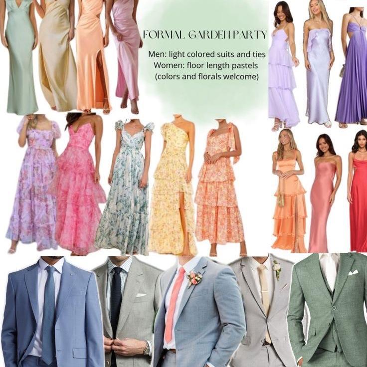 Formal Garden Party Attire 
long dresses
Ladies please no white, cream, or beige dresses