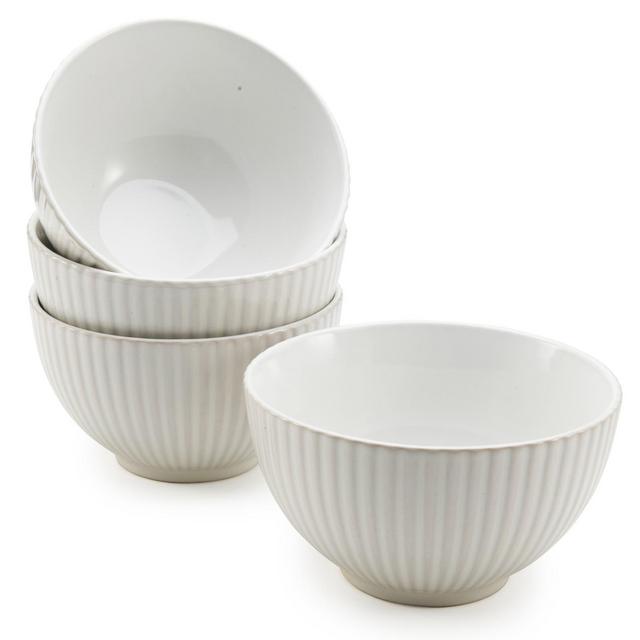 American Atelier Fluted Cereal Bowls, Stoneware Soup Bowls Set for Kitchen 22-Ounce Pasta, Ramen, Salad Bowl Set, Reusable, Set of 4,White