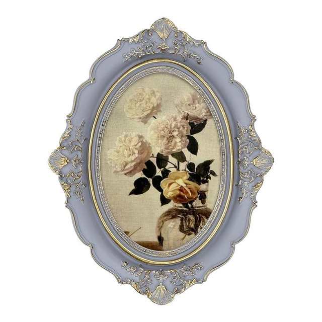 Daimix Oval Picture Frame, 4x6 Vintage Picture Frame Light Purple, Glass Front, Antique Decor for Tabletop or Wall Hanging, Vintage Wall Art