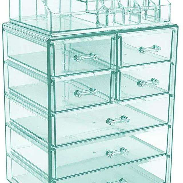 Sorbus Cosmetic Makeup and Jewelry Storage Case Display - Spacious Design - Great for Bathroom, Dresser, Vanity and Countertop (3 Large, 4 Small Drawers, Teal Thrill)