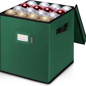 [GREEN] BALEINE Christmas Ornament Storage Box with Dividers, Premium Holiday Ornaments Storage Container Bin for Xmas Decorations (64 Ball, Green, Without Tray)