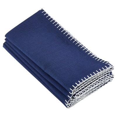 4pk Navy Blue Celena Whip Stitched Design Napkin 20&#34; - Saro Lifestyle