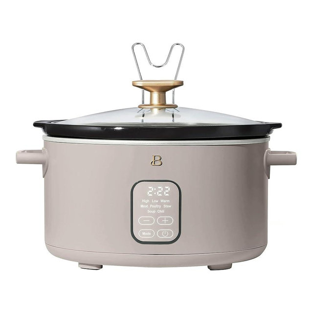 Beautiful 6 Quart Programmable Slow Cooker, 5 Cooking Presets, Digital Countdown Timer, Dishwasher Safe Parts by Drew Barrymore (Porcini Taupe)