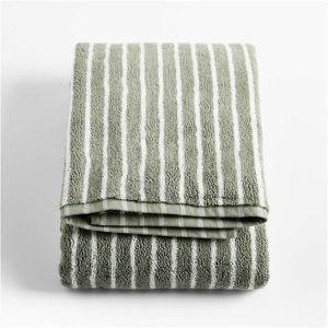 Organic Turkish Cotton Pampas Ivory and Evening Blue Stripe Bath Towel + Reviews | Crate & Barrel