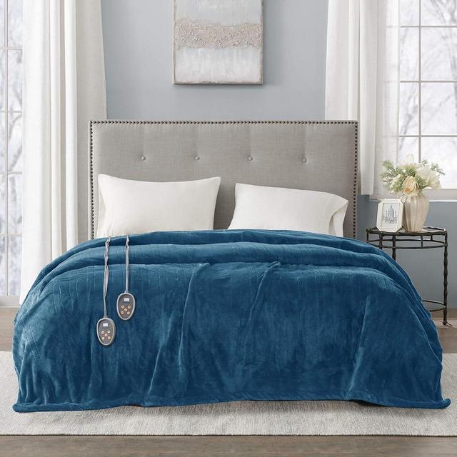 Beautyrest Heated Electric Blanket for Cold Weather, Fast Heating Heated Blanket, Auto Shut Off, Virtually Zero EMF, Multi Heat Setting, UL Certified, Teal Queen (90 inx84 in)