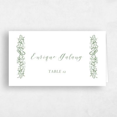 Green Bordered Wedding Place Card - Brier