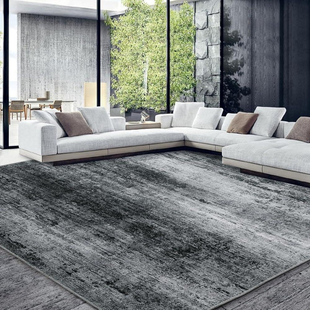 HOMBYS 9x12 Modern Area Rug for Living Room Bedroom, Large Boho Floor Carpet with Non-Slip Backing for Indoor Office Dining Room, Abstract Home Deco Non-Shedding, Machine Washable, Black