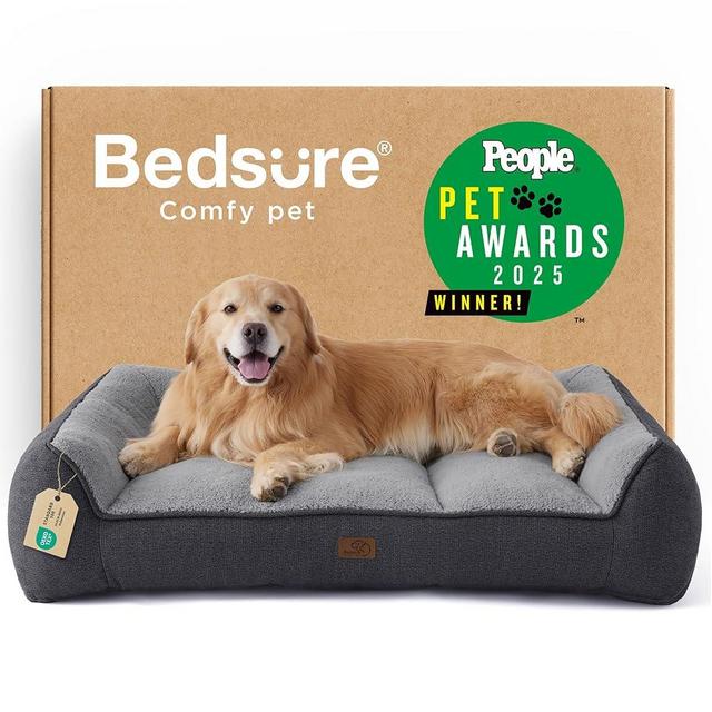 Bedsure SupportMax™ XL Plus Orthopedic Dog Beds Large Sized Dog - Extra Thick Supportive Dogs Couch with Waterproof Washable Cover, Jumbo Pet Sofa with Soft Sherpa and Nonskid Bottom, Grey, 48"