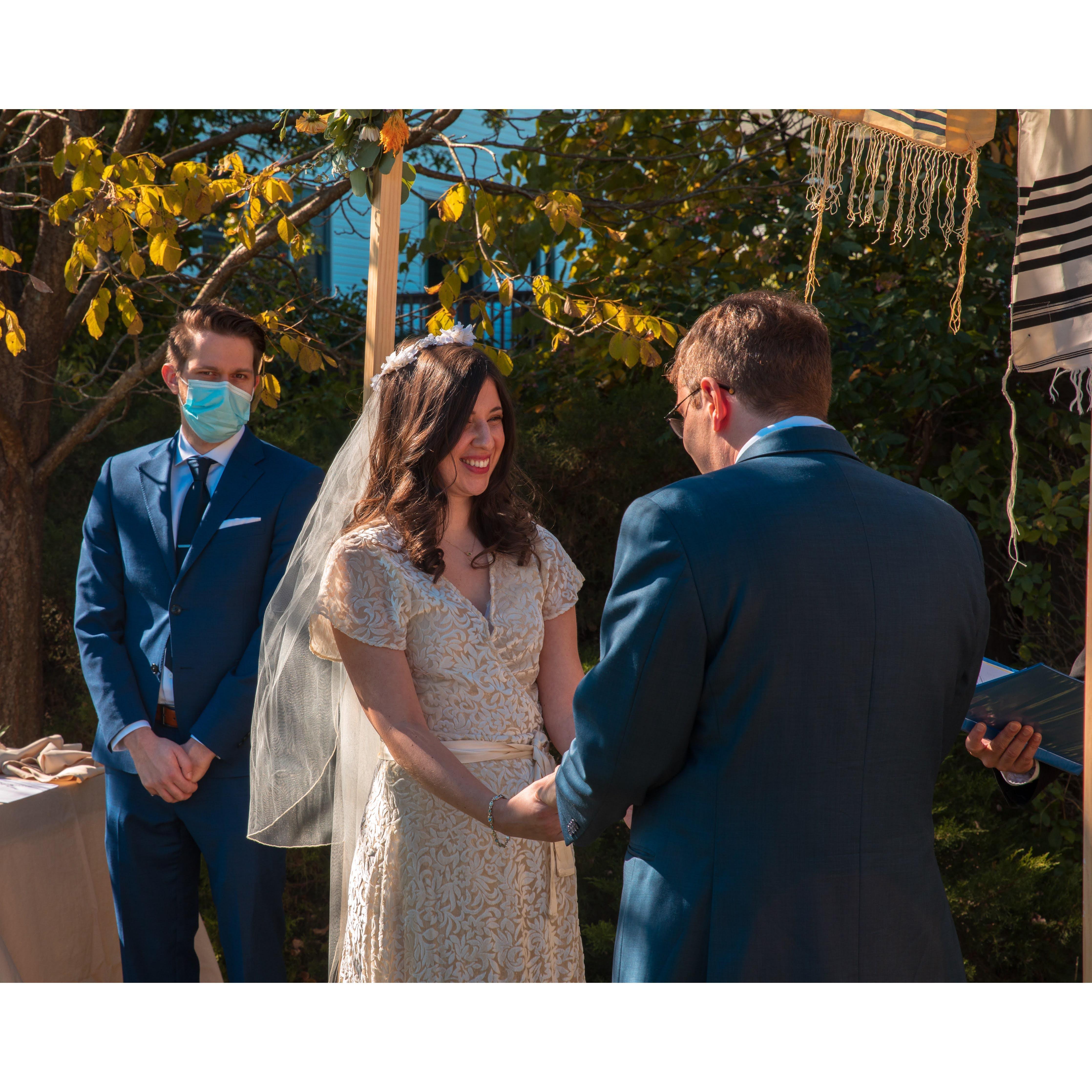 Hillsborough, October 17, 2021. Our wedding ceremony. Wedding photos by our talented friend and photographer, Jimmy Kastner (with Kristin!).
