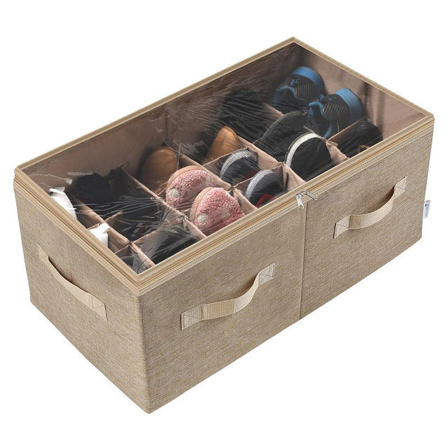 Moteph Shoe Organizer for Closet - Shoe Storage Organizer for Closet Organization with Clear Cover & Adjustable Dividers, Shoe Rack & Basket - (Light Brown, Large - 24 Pairs)