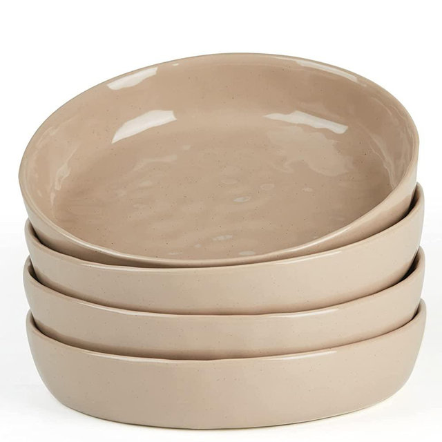 famiware 4 Pieces Pasta Bowls Set, 8.5 inch Salad Bowls, Large Capacity, Bowl Sets with Brown Speckled Perfect for Your Friend for Housewarming, Thanksgiving, Cinnamon Brown