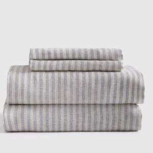 European Linen Sheet Set - Queen Mist/White Stripe