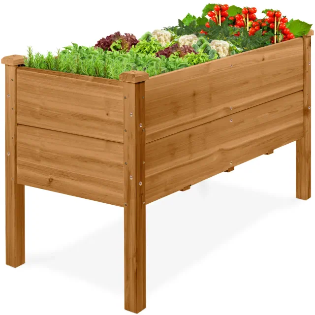 Best Choice Products 48" x 24" x 30" Raised Garden Bed, Extra Deep 16" Depth, Elevated Wood Planter Stand - Acorn Brown