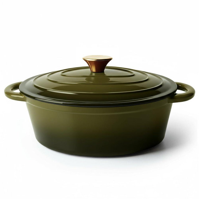 Vintage Style Oval Dutch Oven for Bread Baking, 4.5 Quart Non Stick Enameled Cast Iron Dutch Oven Pot with Lid, Oven Safe Oval Casserole with Lid up to 500°F for Baking, Braising, Stews, Roasting, Golden Green
