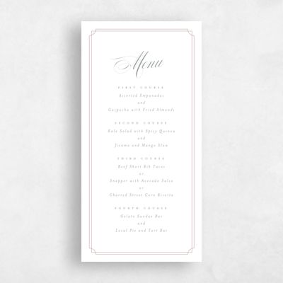 Grayed Mauve, Pink Wedding Menu - Newport Dinner Menu