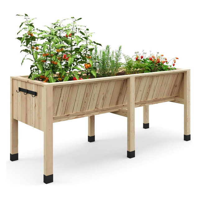Wooden Elevated Raised Garden Beds Outdoor for Growing Vegetables and Herbs, Big Sturdy Standing Garden Bed Planter Box - Oak: Water Permeable Base