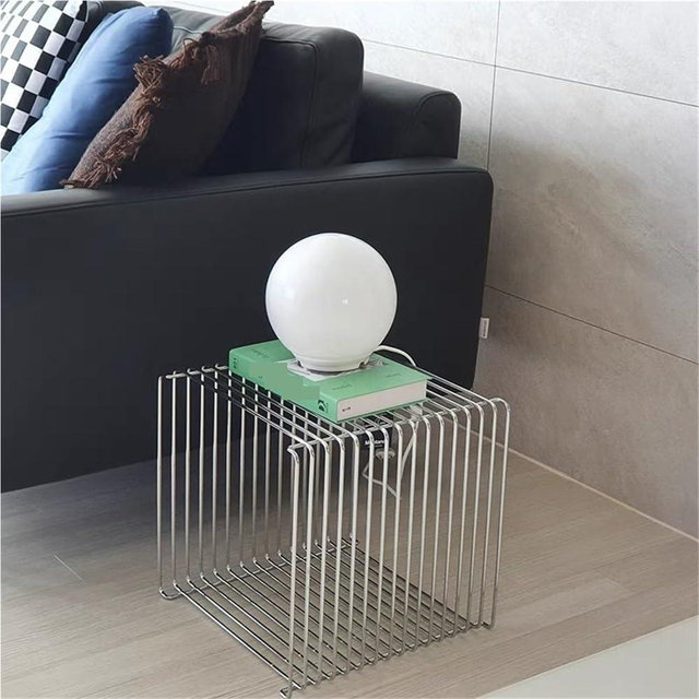 WiaEugr Side Table with Metal Frame, Modern Minimalist End Table, Space-Saving Bedside Table, Nightstand Suitable for Bedroom, Living Room(Silver,Small)