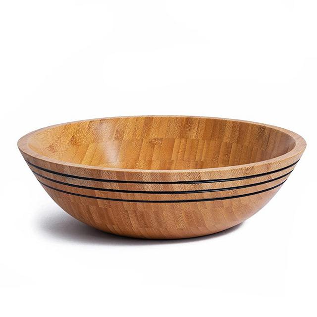 REUBENS Wooden Large Serving Bowl - Elegant Design Ideal For Salad, Fruit, Popcorn, Mixing, Handcrafted Home & Kitchen Decorative Centerpiece