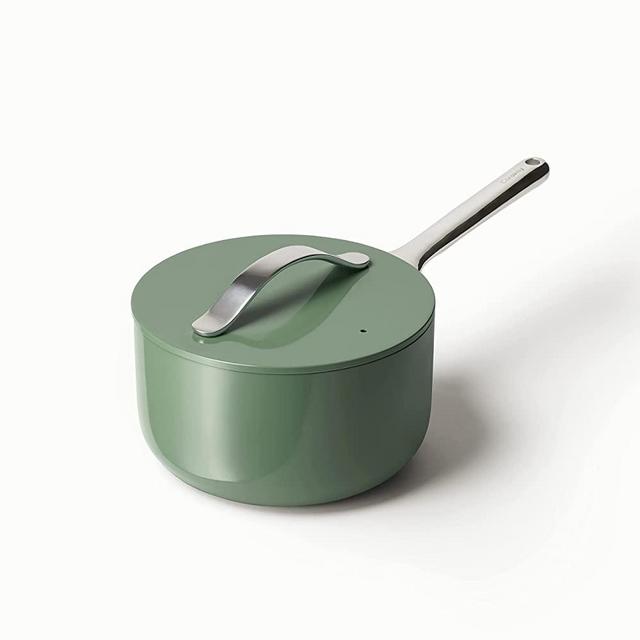 Caraway Nonstick Ceramic Sauce Pan with Lid (3 qt) - Non Toxic, PTFE & PFOA Free - Oven Safe & Compatible with All Stovetops (Gas, Electric & Induction) - Sage