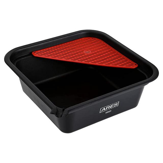 ARES 55023 – 10-Liter Square Drain Pan with Mesh Shelf – Durable, Lightweight, User-Friendly Design