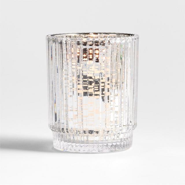 Atwell Small Silver Mercury Glass Hurricane Candle Holder 4.5"