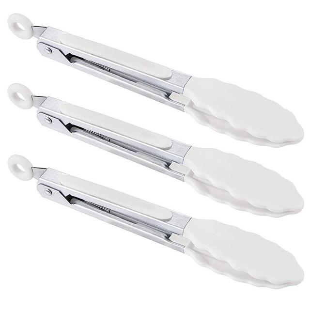 BIGSUNNY 7" Mini Silicone Serving Tongs Set (3, Snow White)