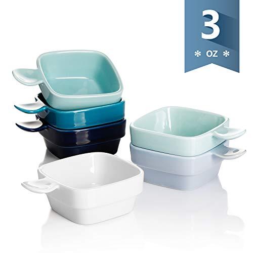 Sweese 116.003 Porcelain Square Dipping Bowls Sauce Dishes - 3 Ounce for Soy Sauce, Ketchup and Seasoning - Set of 6, Cool Assorted Colors