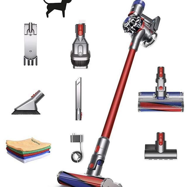 Premium Dyson V8 Fluffy HEPA Filter, Cordless Stick Vacuum Cleaner Lightweight, Strong Suction, Handheld Ergonomic, Bagless, Washable Filter, Rechargeable Battery + w/One Hubxcel Microfiber Cloth