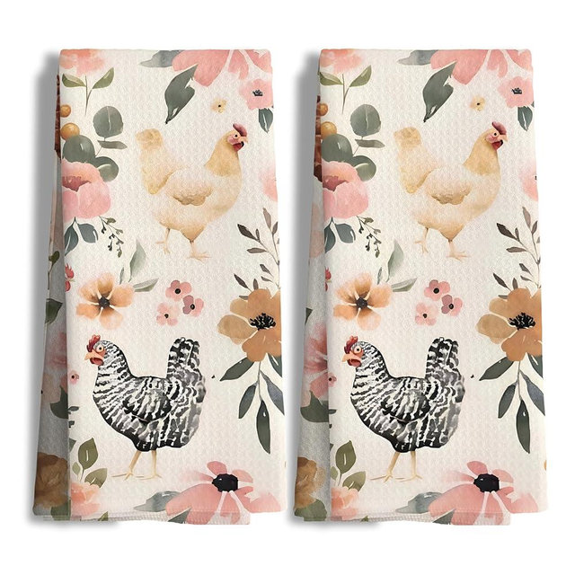 Nipil Chicken Kitchen Towels Set of 2,Chicken Gifts for Women, Chicken Mom Lady Gifts, Chicken Gifts for Chicken Lovers, Chicken Floral Hand Towels for Bathroom,16x24 Inch