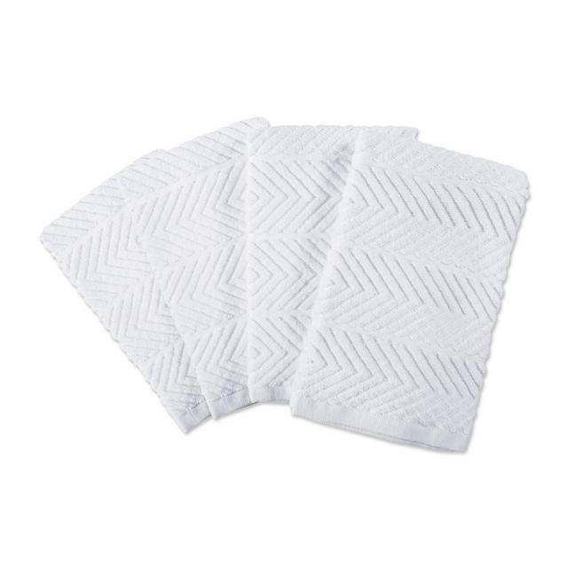 4pk Cotton Chevron Luxury Barmop Towels White - Design Imports