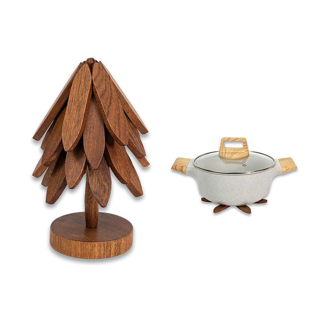 Yuoyar Trivets, Wooden Tree-Shaped Sapeli Wood Drink Trivets Set for Coffee Table, Kitchen Table Decor