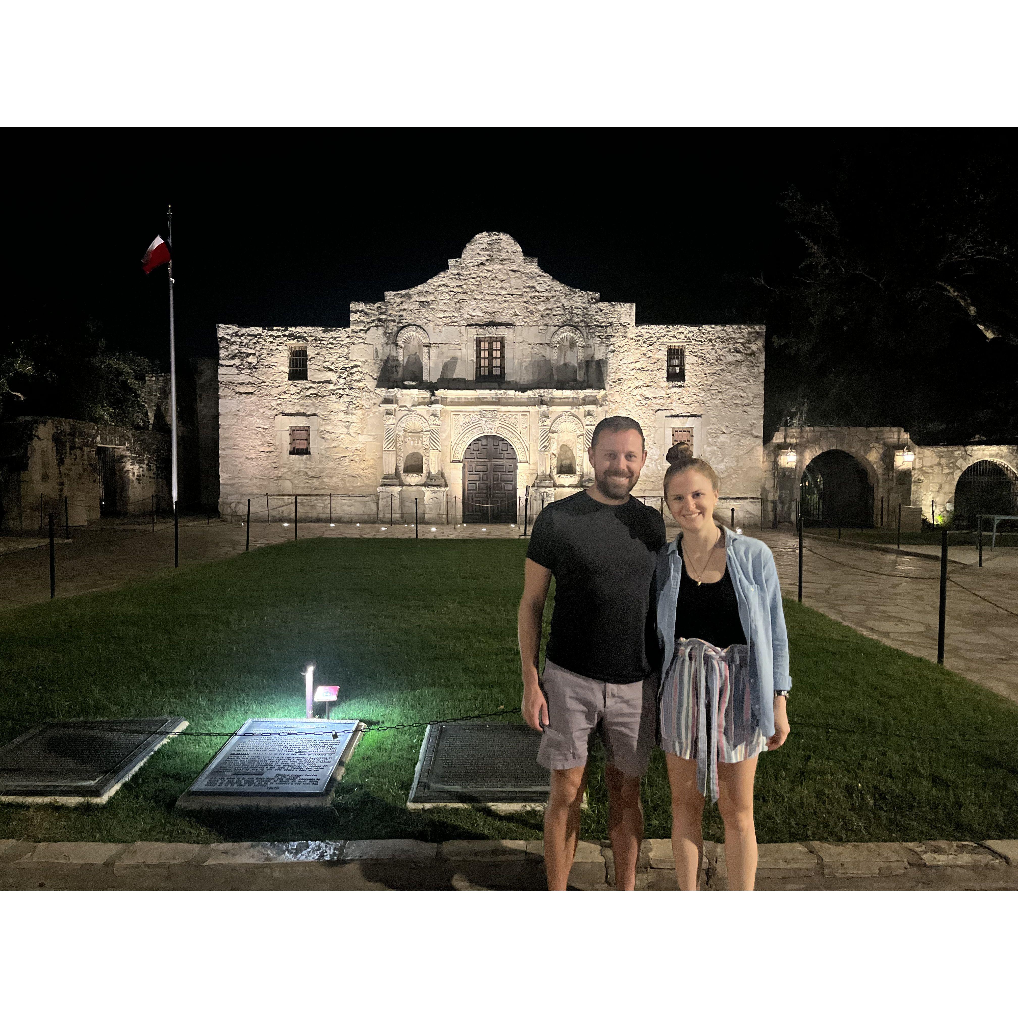 One of very few evenings spent in Downtown San Antonio (that's the Alamo!)