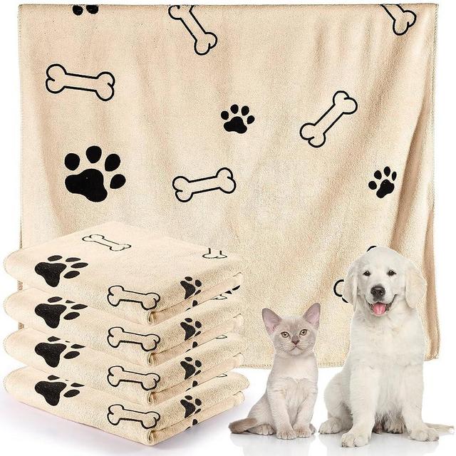 Chumia 4 Pieces Dog Towels for Drying Dogs Puppy Towel Bulk Microfiber Absorbent Towel Pet Bathing Supplies Quick Drying Paw Towel for Medium Dogs Cats Pets Shower (Light Brown, 23.6 x 39.4 Inch)