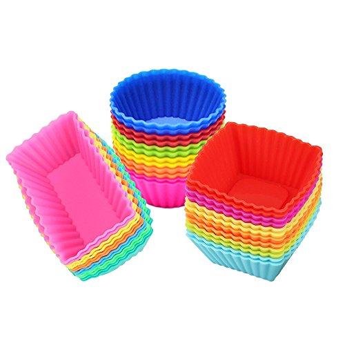 LetGoShop Silicone Cupcake Liners Reusable Baking Cups Nonstick Easy Clean  Pastry Muffin Molds 4 Shapes Round, Stars, Heart, Flowers, 24 Pieces  Colorful 