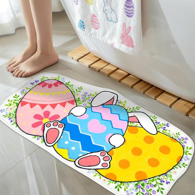 Easter Bathroom Rugs Bunny Egg Rug Bath Mat Non Slip Plush Absorbent Shower Rugs Carpet for Seasonal Spring Holiday Bathroom Decor