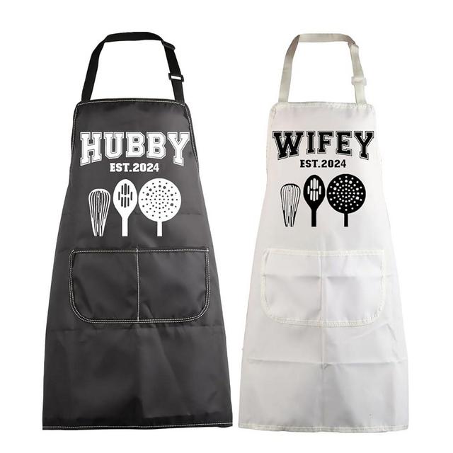 MBMSO Hubby Wifey Cooking Aprons for Couples Apron Sets Hubby and Wifey Est.2024 Wedding Gift for Newlywed His and Hers Apron