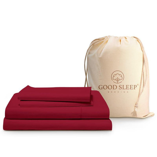 Good Sleep Bedding 100% Cotton Sheets Queen - 4 Pc Queen Sheet Set Deep Pocket, 800 TC Luxury Bed Sheets Queen Size, Fits Upto 16 Inch, Soft & Breathable Hotel Sheets - Burgundy