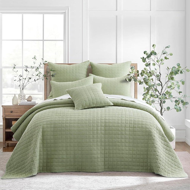 Levtex Home Mills Waffle Queen Bedspread Set (104x106in) with 2 Pillow Shams (26x20in) - Desert Sage - 100% Cotton Queen Size Bedspread Set - Lightweight, Soft, Pre-Washed