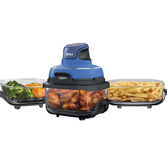 Ninja Crispi 5-in-1 Portable Glass Air Fryer Cooking System, 1500W, 6-Cup, 4-Quart & 2.5-Quart TempWare Containers With Lids, Microwave, Freezer & Dishwasher Safe, Blue, FN103CO (Renewed)