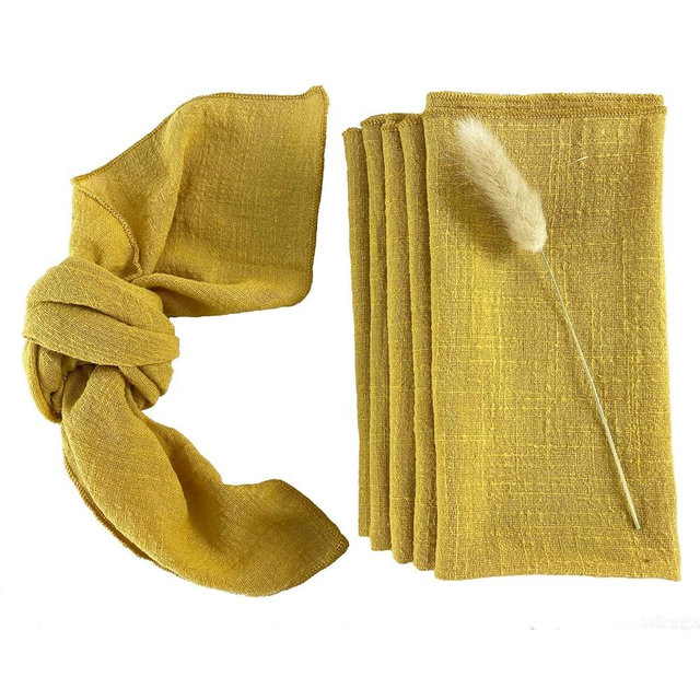 EHLDekol Gauze Cloth Napkins 6 Pack 16x16 Inches 100% Natural Soft Cotton Weddings Decorative Parties Family Everyday Use Bulk Linen Dinner Napkins (Gold/Yellow, 6 Pack)
