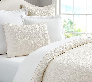 Belgian Flax Linen Floral Stitch STANDARD Sham - Ivory