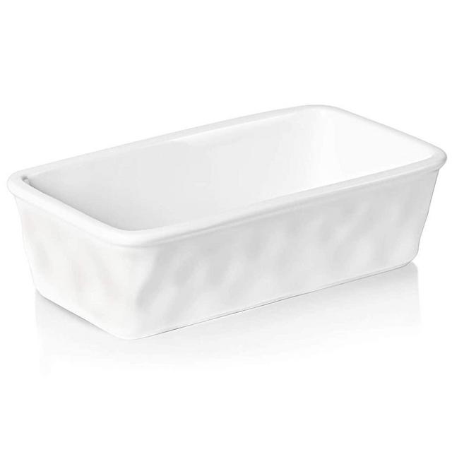 HAOTOP Ceramics Loaf Pan for Baking, Non-Stick Porcelain Bread bowl, Baking bowl, Perfect for Meat and Bread，8.5-inch (White)